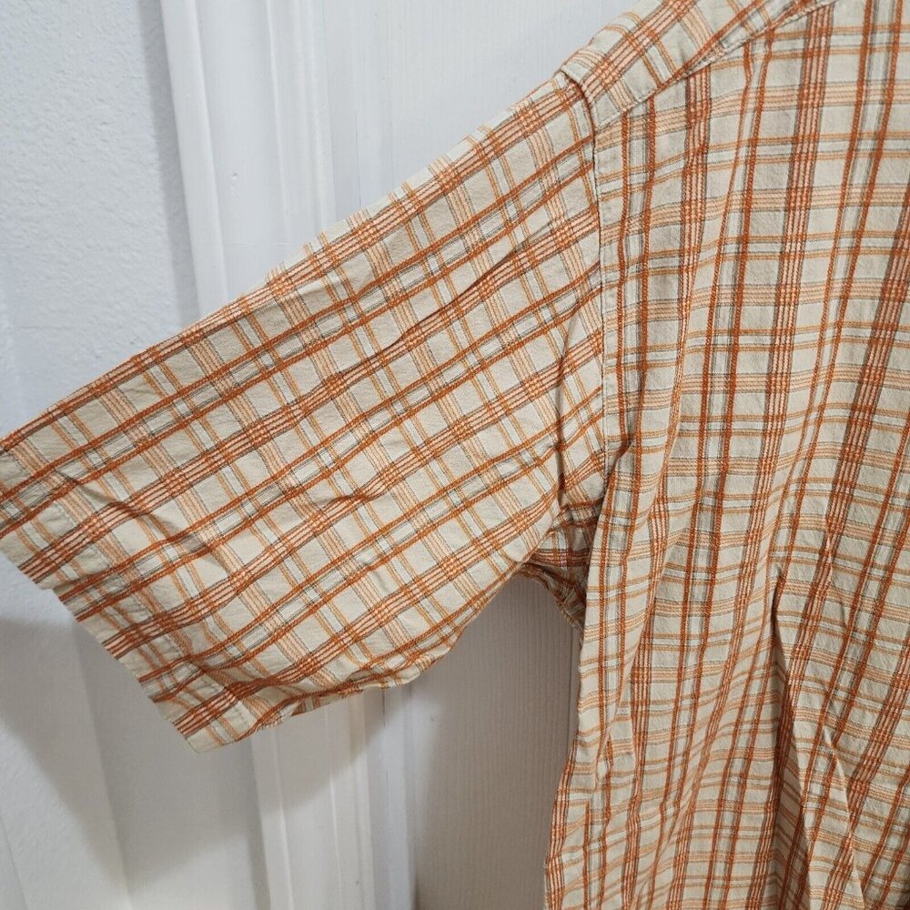 Columbia Orange Plaid Check Short Sleeve Button Up Shirt Size Large Cotton - Picture 4 of 10